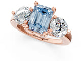 Rose gold Three-Stone Fancy Blue Emerald  Brilliant Cut Solitaire Ring with Prong Setting on a Classic Band 2