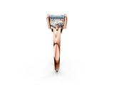 Rose gold Three-Stone Fancy Blue Emerald  Brilliant Cut Solitaire Ring with Prong Setting on a Classic Band 3