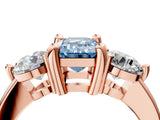 Rose gold Three-Stone Fancy Blue Emerald  Brilliant Cut Solitaire Ring with Prong Setting on a Classic Band 5