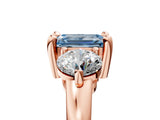 Rose gold Three-Stone Fancy Blue Emerald  Brilliant Cut Solitaire Ring with Prong Setting on a Classic Band