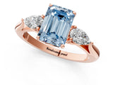 Rose gold Three-Stone Fancy Blue Emerald Cut Brilliant Diamond Solitaire Ring with Tapered Band and Four-Prong Setting_4