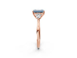 Rose gold Three-Stone Fancy Blue Emerald Cut Brilliant Diamond Solitaire Ring with Tapered Band and Four-Prong Setting_5