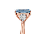 Rose gold Three-Stone Fancy Blue Emerald Cut Brilliant Diamond Solitaire Ring with Tapered Band and Four-Prong Setting_8