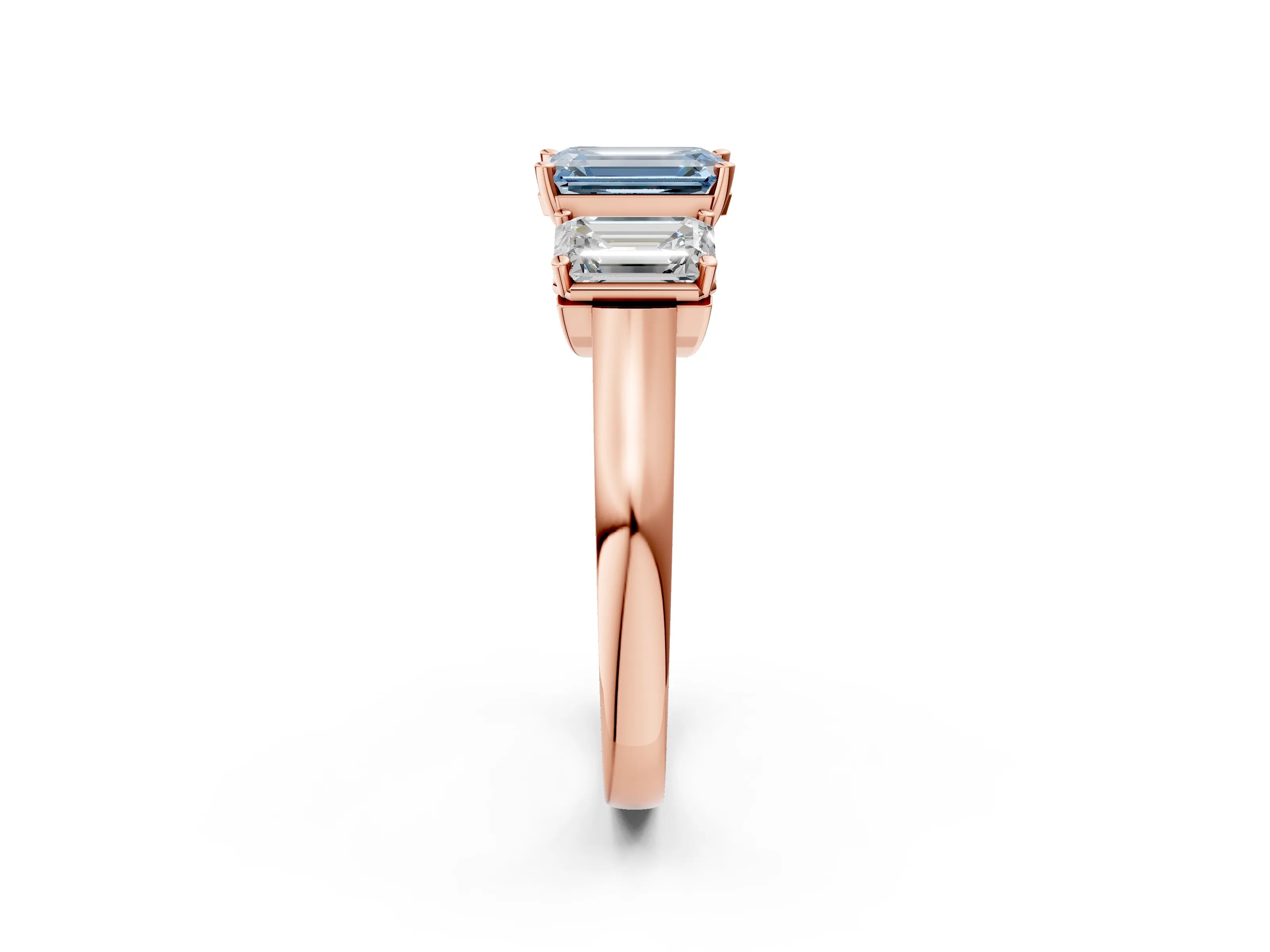 Rose gold Three-Stone Fancy Blue Emerald Cut Brilliant Diamond Trellis Ring with Comfort Fit Band_2