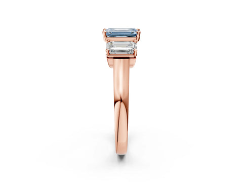 Rose gold Three-Stone Fancy Blue Emerald Cut Brilliant Diamond Trellis Ring with Comfort Fit Band_2