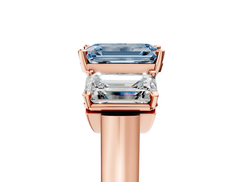 Rose gold Three-Stone Fancy Blue Emerald Cut Brilliant Diamond Trellis Ring with Comfort Fit Band_5