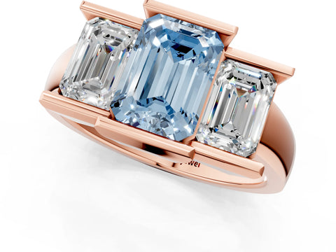 Rose gold Three Stone Fancy Blue Emerald Cut Cut Channel Set Diamond Ring_1