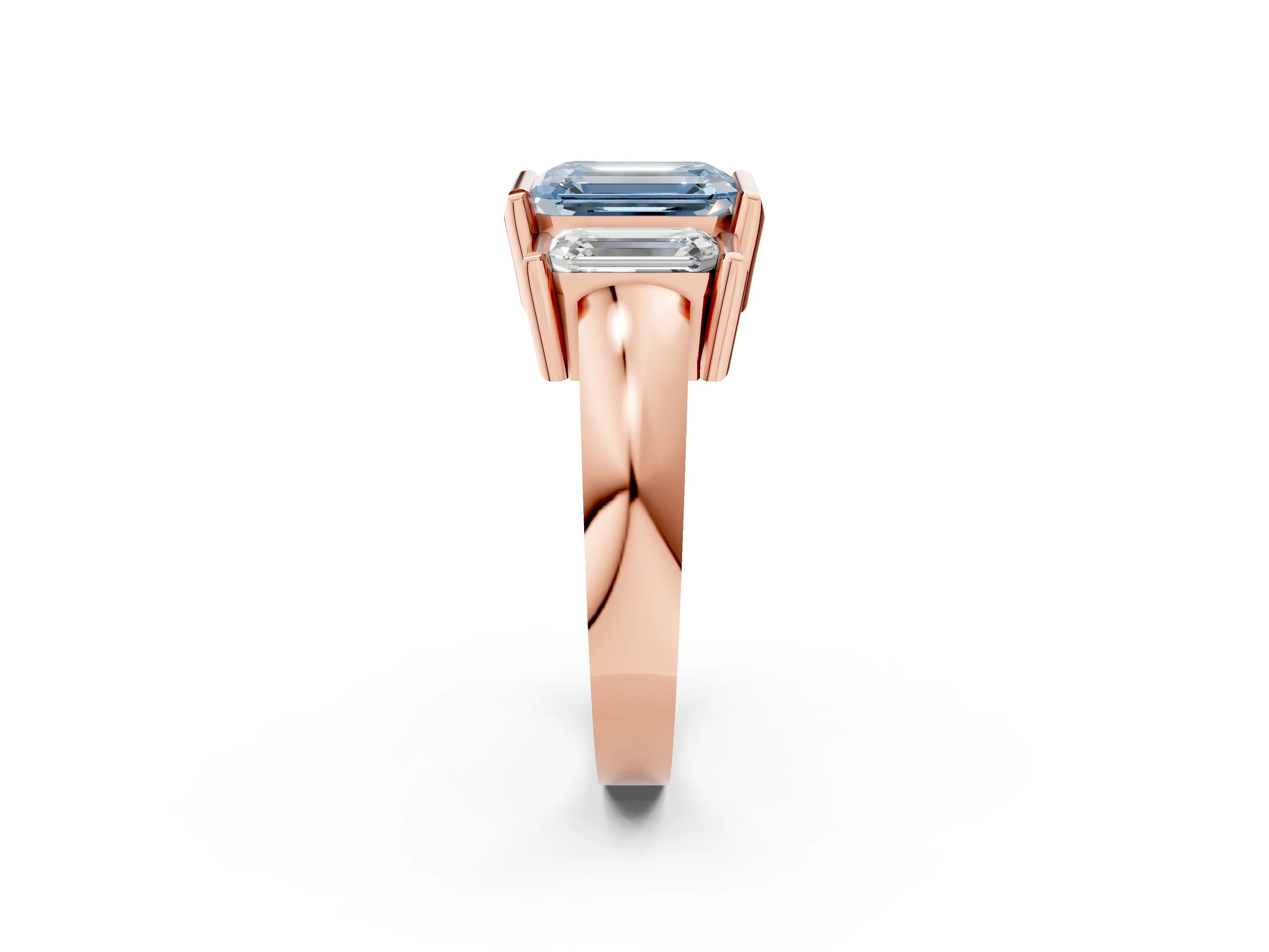 Rose gold Three Stone Fancy Blue Emerald Cut Cut Channel Set Diamond Ring_2