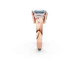 Rose gold Three Stone Fancy Blue Emerald Cut Cut Channel Set Diamond Ring_2