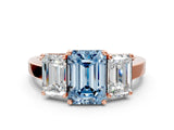 Rose gold Three-Stone Fancy Blue Emerald Cut Cut Diamond Engagement Ring with Flat Band and Four-Prong Setting_12