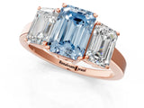 Rose gold Three-Stone Fancy Blue Emerald Cut Cut Diamond Engagement Ring with Flat Band and Four-Prong Setting_13