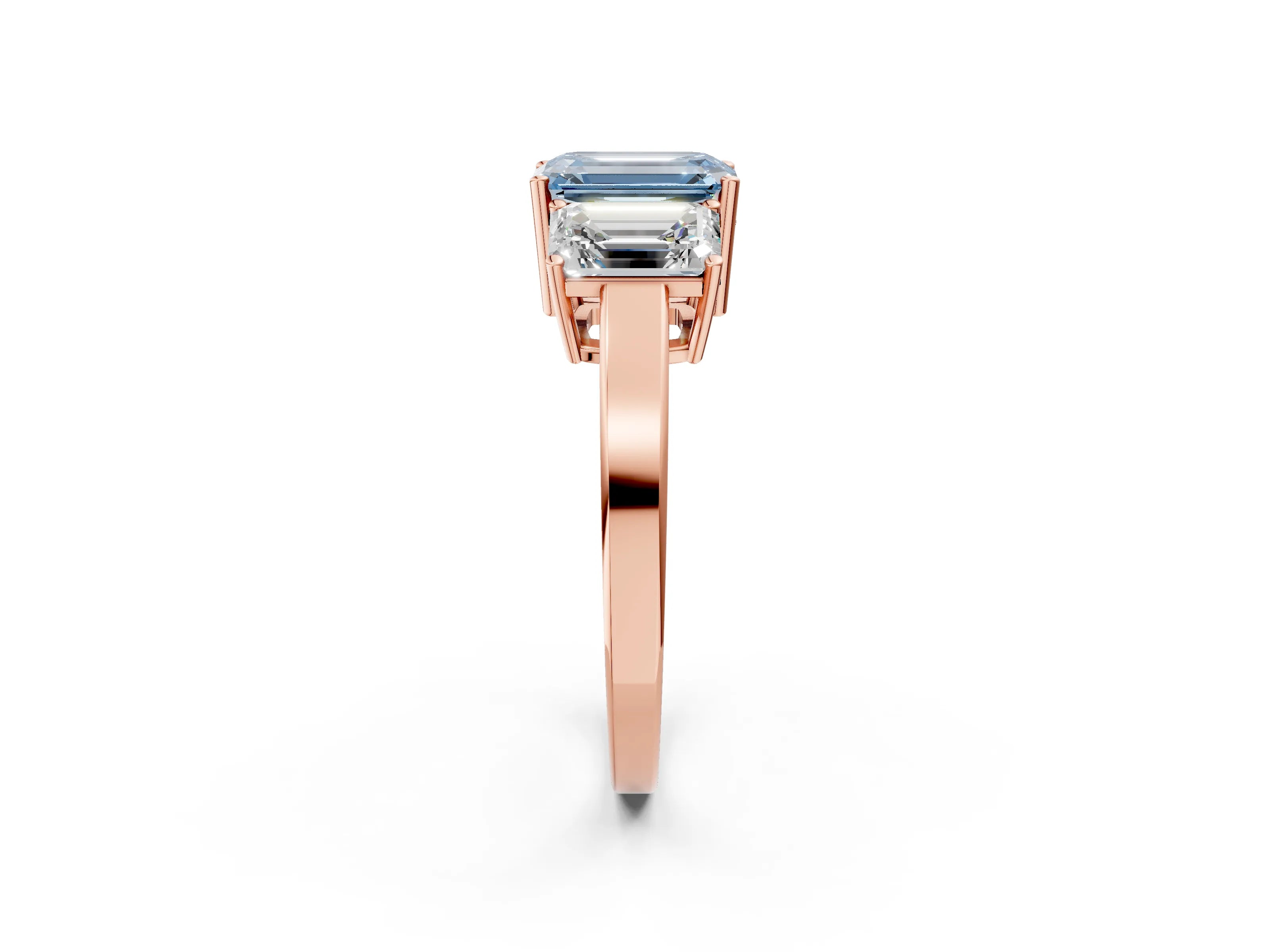 Rose gold Three-Stone Fancy Blue Emerald Cut Cut Diamond Engagement Ring with Flat Band and Four-Prong Setting_14