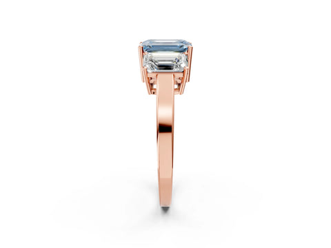 Rose gold Three-Stone Fancy Blue Emerald Cut Cut Diamond Engagement Ring with Flat Band and Four-Prong Setting_14