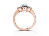 Rose gold Three-Stone Fancy Blue Emerald Cut Cut Diamond Engagement Ring with Flat Band and Four-Prong Setting_15