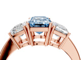 Rose gold Three-Stone Fancy Blue Emerald Cut Cut Diamond Engagement Ring with Flat Band and Four-Prong Setting_16