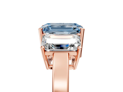 Rose gold Three-Stone Fancy Blue Emerald Cut Cut Diamond Engagement Ring with Flat Band and Four-Prong Setting_17