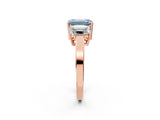 Rose gold Three-Stone Fancy Blue Emerald Cut Cut Diamond Engagement Ring with Flat Band and Four-Prong Setting_2