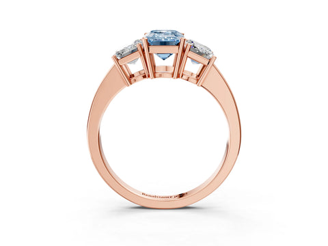 Rose gold Three-Stone Fancy Blue Emerald Cut Cut Diamond Engagement Ring with Flat Band and Four-Prong Setting_3