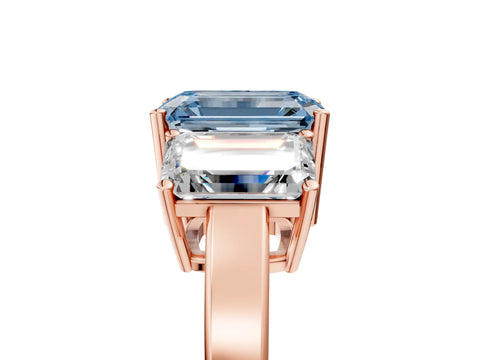 Rose gold Three-Stone Fancy Blue Emerald Cut Cut Diamond Engagement Ring with Flat Band and Four-Prong Setting_5