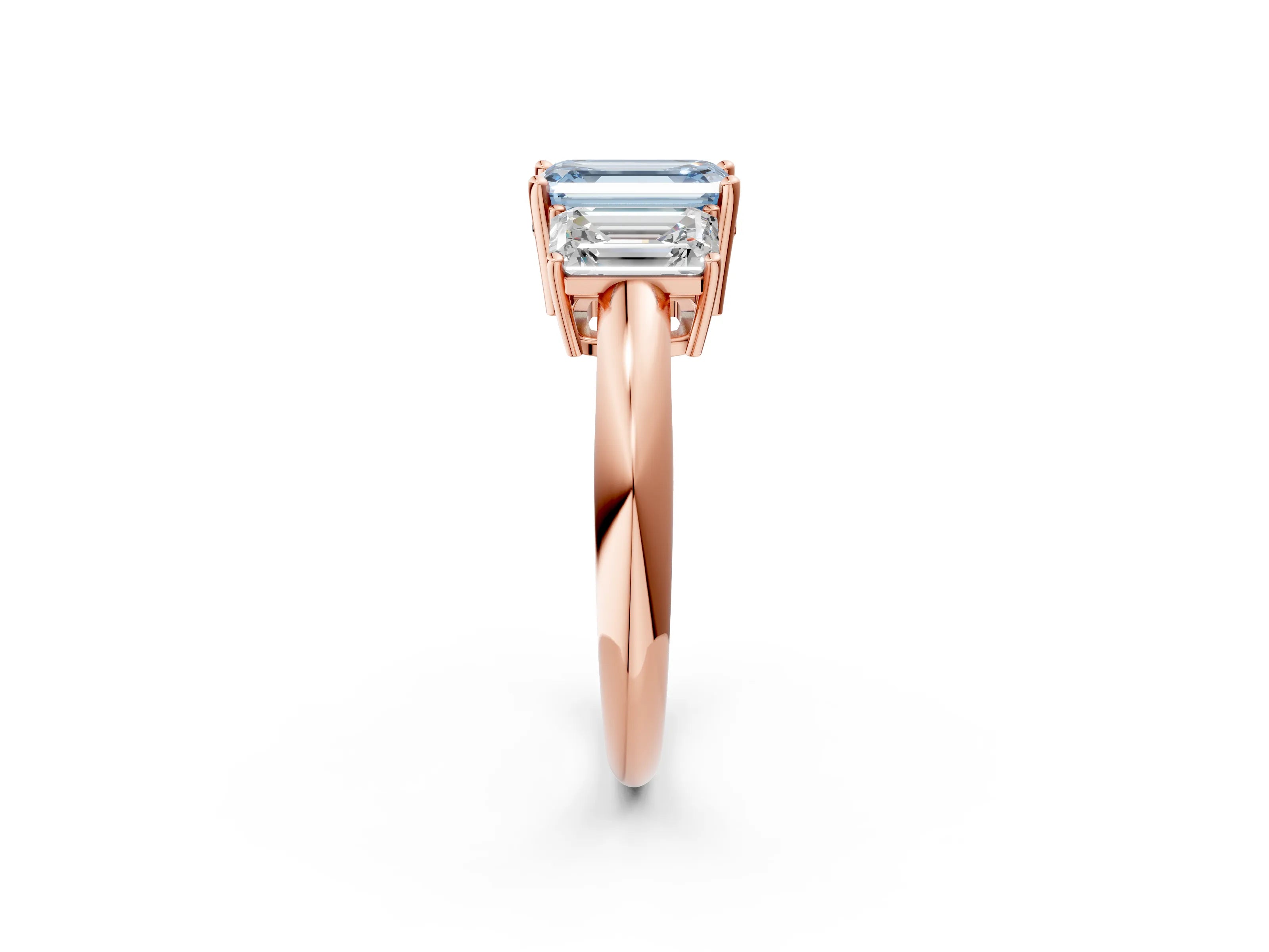 Rose gold Three-Stone Fancy Blue Emerald Cut Cut Diamond Engagement Ring with Prong Setting on a White Gold Band_2