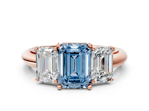 Rose gold Three-Stone Fancy Blue Emerald Cut Cut Diamond Engagement Ring with Prong Setting on a White Gold Band_24