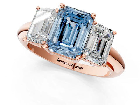 Rose gold Three-Stone Fancy Blue Emerald Cut Cut Diamond Engagement Ring with Prong Setting on a White Gold Band_25