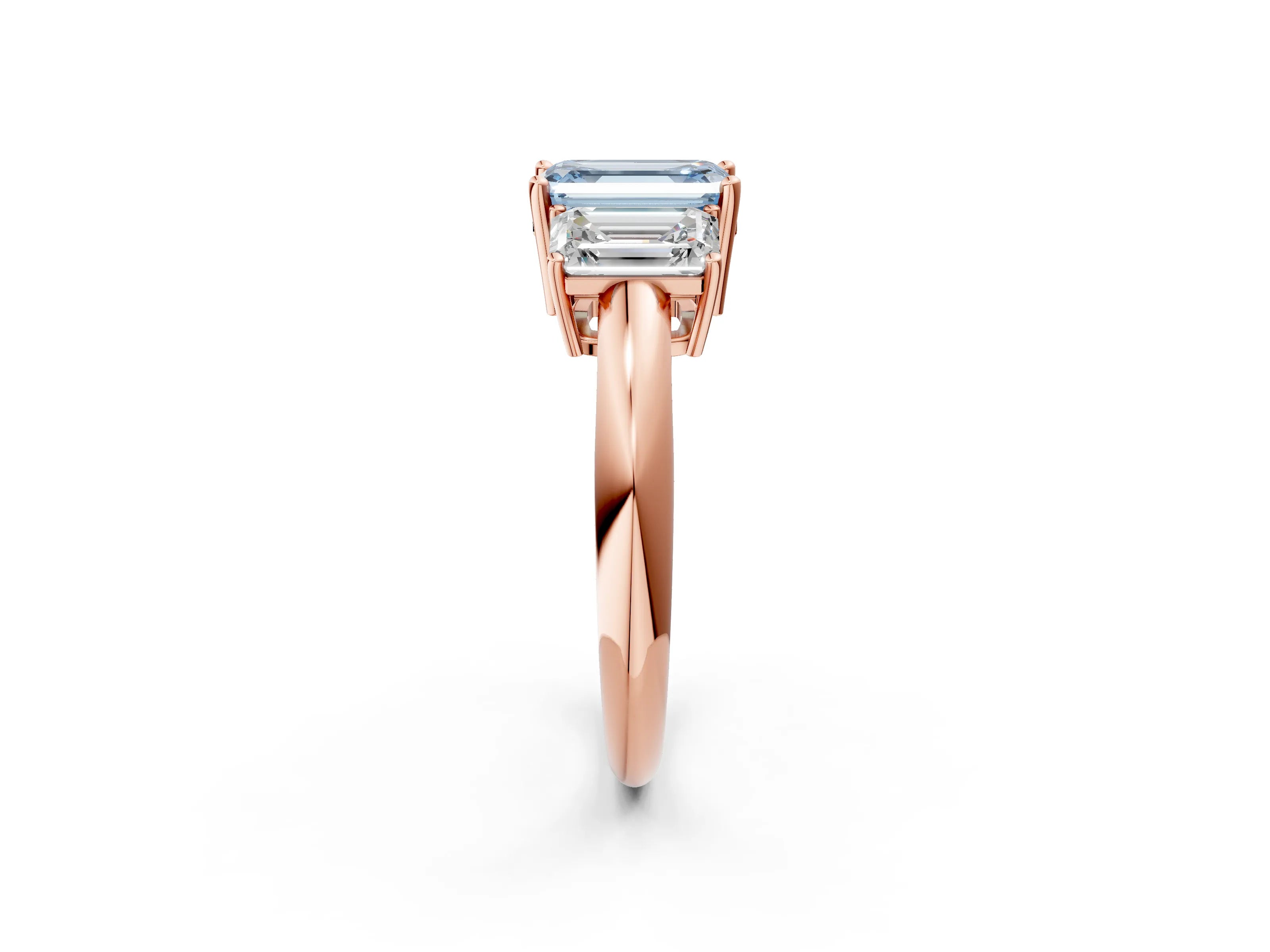 Rose gold Three-Stone Fancy Blue Emerald Cut Cut Diamond Engagement Ring with Prong Setting on a White Gold Band_26