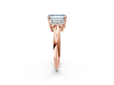Rose gold Three-Stone Fancy Blue Emerald Cut Cut Diamond Engagement Ring with Prong Setting on a White Gold Band_26
