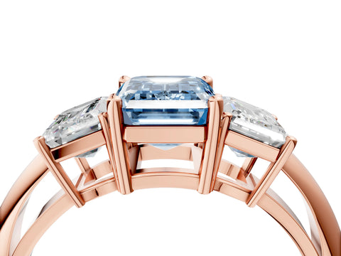 Rose gold Three-Stone Fancy Blue Emerald Cut Cut Diamond Engagement Ring with Prong Setting on a White Gold Band_4