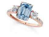 Rose gold Three-Stone Fancy Blue Emerald Cut Cut Diamond Pavé Band with Prong Setting_16