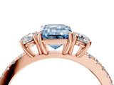 Rose gold Three-Stone Fancy Blue Emerald Cut Cut Diamond Pavé Band with Prong Setting_19