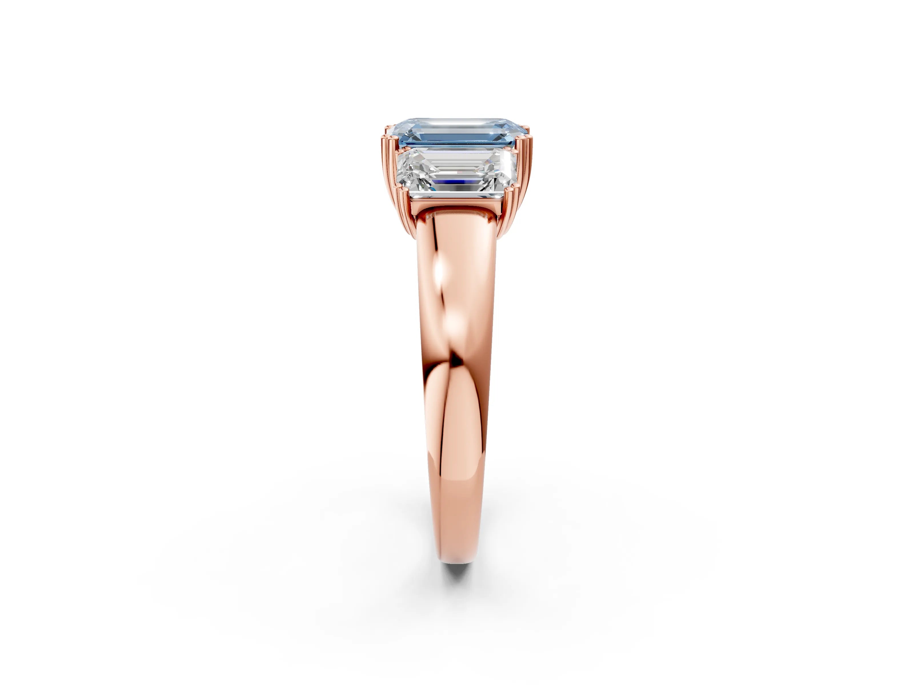 Rose gold Three-Stone Fancy Blue Emerald Cut Cut Diamond Ring with Channel Set Band and Four-Prong Setting_2