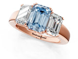 Rose gold Three-Stone Fancy Blue Emerald Cut Cut Diamond Ring with Channel Set Band and Four-Prong Setting_25