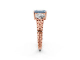 Rose gold Three-Stone Fancy Blue Emerald Cut Cut Diamond Ring with Channel-Set Band and Prong Setting_2