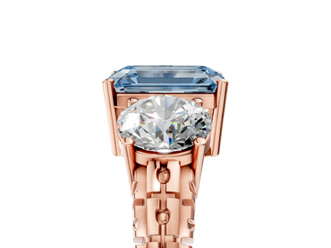 Rose gold Three-Stone Fancy Blue Emerald Cut Cut Diamond Ring with Channel-Set Band and Prong Setting_5