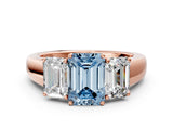 Rose gold Three-Stone Fancy Blue Emerald Cut Cut Diamond Ring with Prong Setting and Classic Band