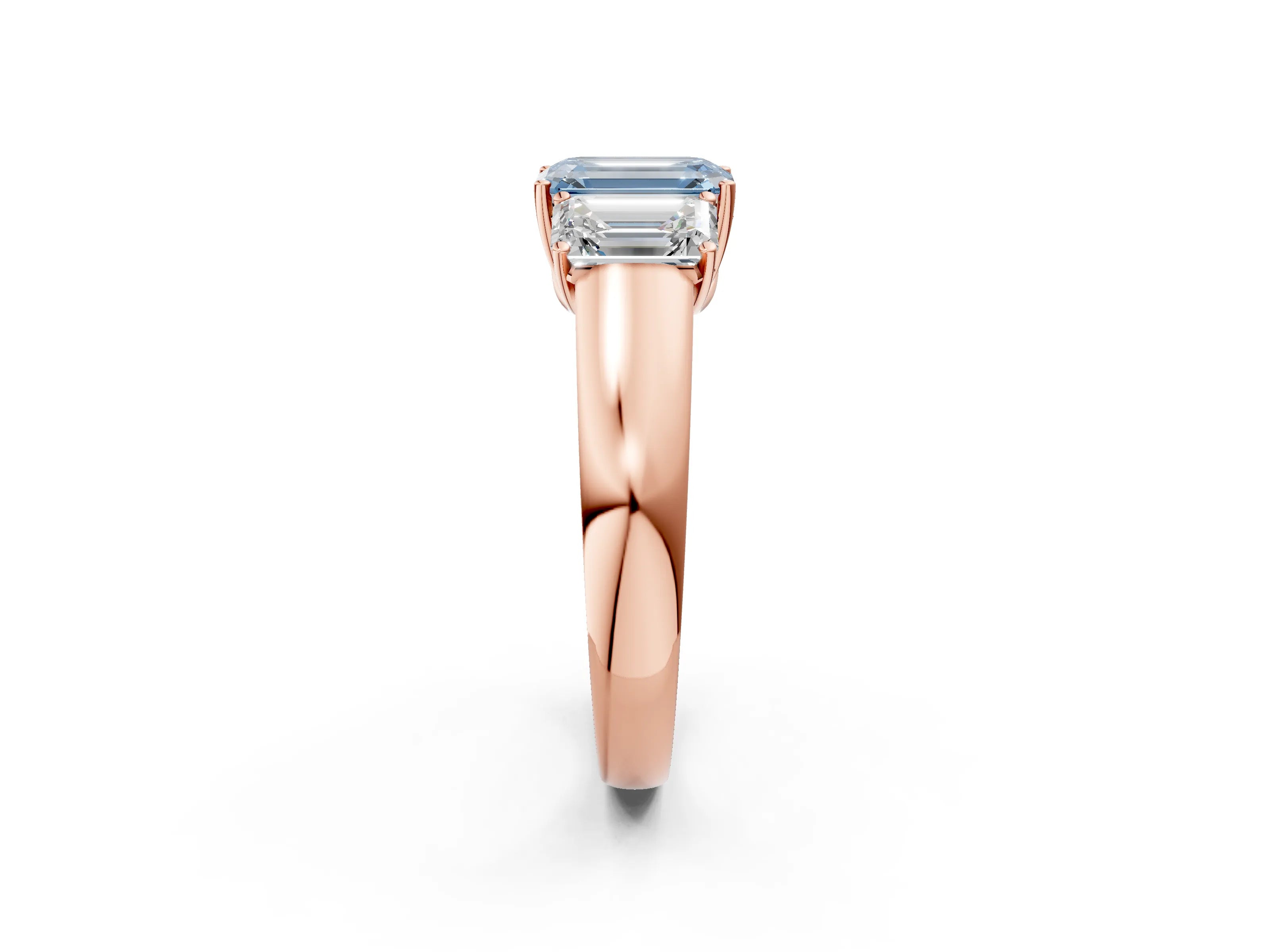 Rose gold Three-Stone Fancy Blue Emerald Cut Cut Diamond Ring with Prong Setting and Classic Band_2