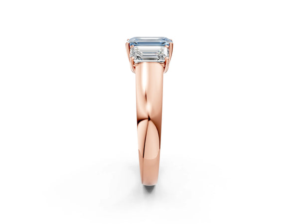 Rose gold Three-Stone Fancy Blue Emerald Cut Cut Diamond Ring with Prong Setting and Classic Band