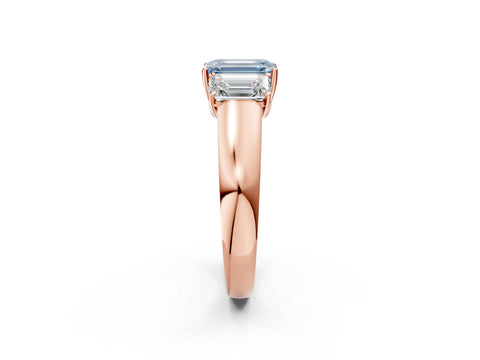 Rose gold Three-Stone Fancy Blue Emerald Cut Cut Diamond Ring with Prong Setting and Classic Band_2
