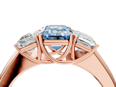Rose gold Three-Stone Fancy Blue Emerald Cut Cut Diamond Ring with Prong Setting and Classic Band_4