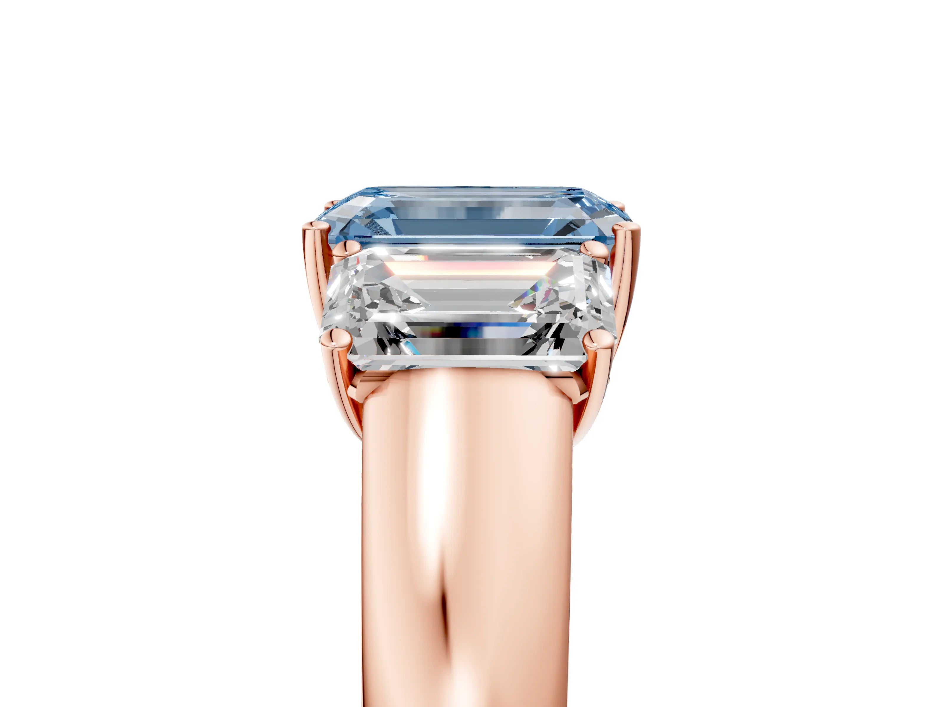 Rose gold Three-Stone Fancy Blue Emerald Cut Cut Diamond Ring with Prong Setting and Classic Band_5