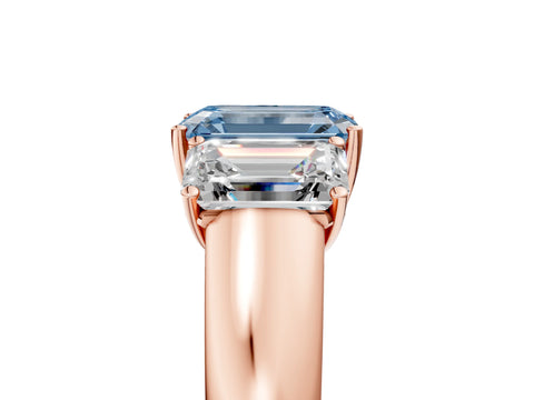 Rose gold Three-Stone Fancy Blue Emerald Cut Cut Diamond Ring with Prong Setting and Classic Band_5