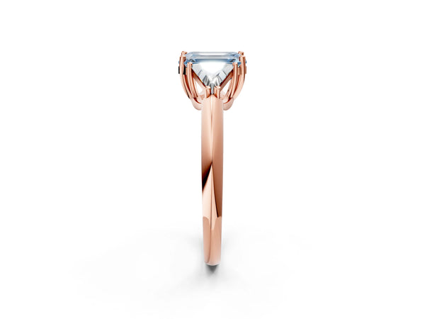 Rose Gold Emerald Cut Trillion Three Stone Engagement Ring Setting for Fancy Blue Center