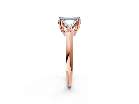 Rose gold Three-Stone Fancy Blue Emerald Cut Cut Diamond Ring with Trillion Side Stones and Four-Prong Setting_5