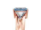 Rose gold Three-Stone Fancy Blue Emerald Cut Cut Diamond Ring with Trillion Side Stones on a Split Shank Band_11