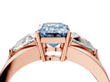 Rose gold Three-Stone Fancy Blue Emerald Cut Cut Diamond Ring with Trillion Side Stones on a Split Shank Band_4
