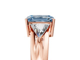 Rose gold Three-Stone Fancy Blue Emerald Cut Cut Diamond Ring with Trillion Side Stones on a Split Shank Band_5