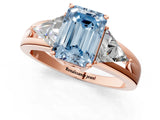 Rose gold Three-Stone Fancy Blue Emerald Cut Cut Diamond Ring with Trillion Side Stones on a Split Shank Band_7