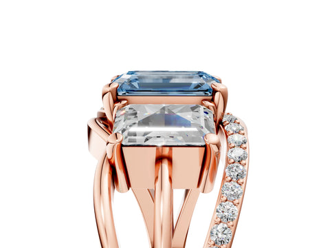 Rose gold Three-Stone Fancy Blue Emerald Cut Cut Diamond Split Shank Prong Set Ring_17