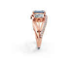 Rose gold Three-Stone Fancy Blue Emerald Cut Cut Diamond Split Shank Prong Set Ring_2